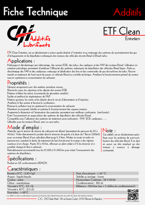Carburant et transfert - Additifs - ETF CLEAN entretien diesel