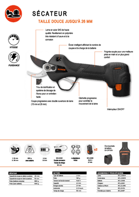 Viticulture, arboriculture - Sécateurs - Sécateur à batterie BCL226