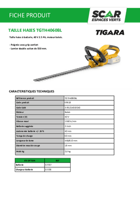 Herbes et entretien - Taille haies à batterie - Taille-haies TG TH 4060 BL