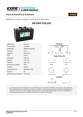 Batteries et accessoires - Batteries - Batterie HD 110 Ah, 750 A, 12 V